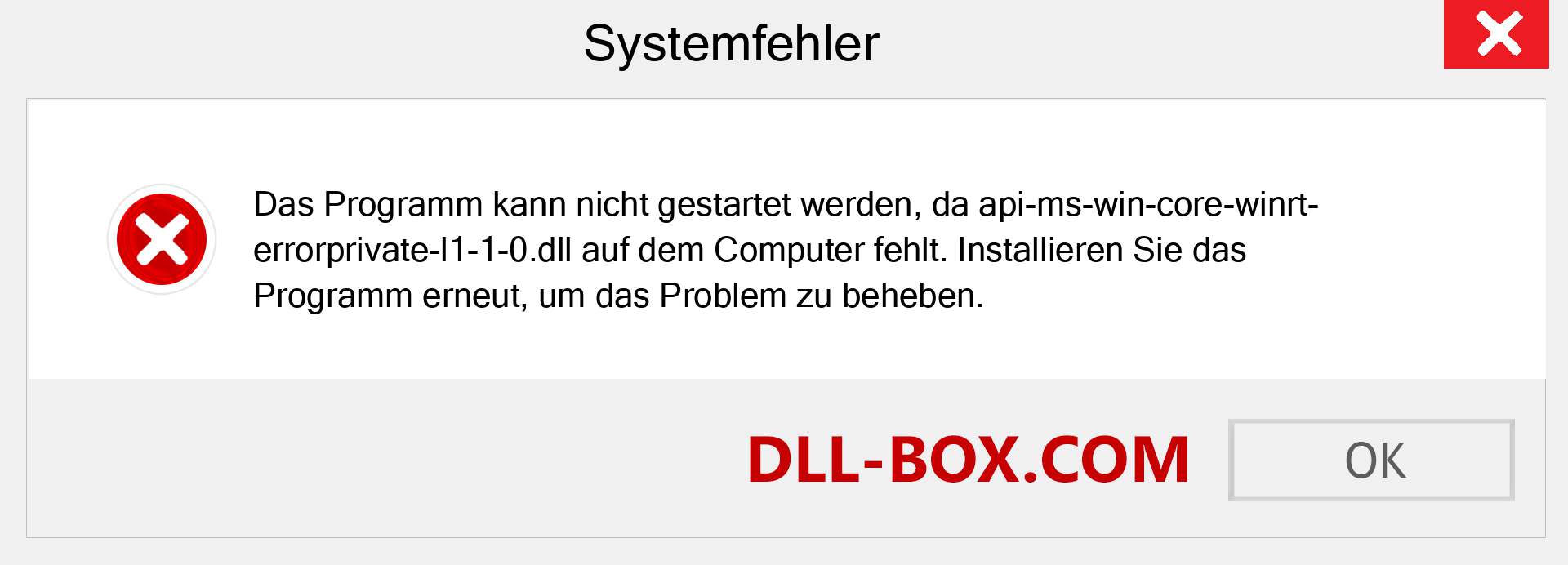 api-ms-win-core-winrt-errorprivate-l1-1-0.dll-Datei fehlt?. Download für Windows 7, 8, 10 - Fix api-ms-win-core-winrt-errorprivate-l1-1-0 dll Missing Error unter Windows, Fotos, Bildern